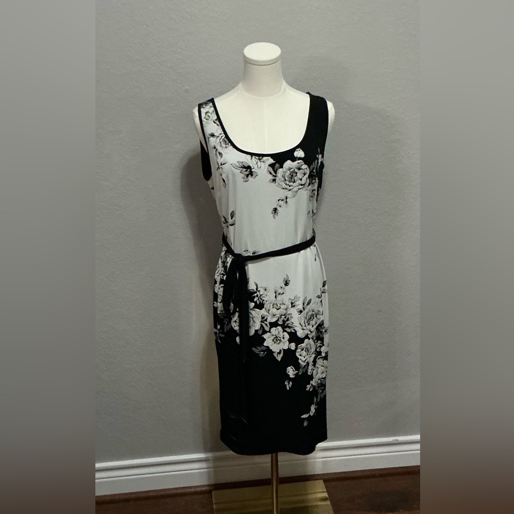 White House Black Market Monochrome Floral Midi Dress